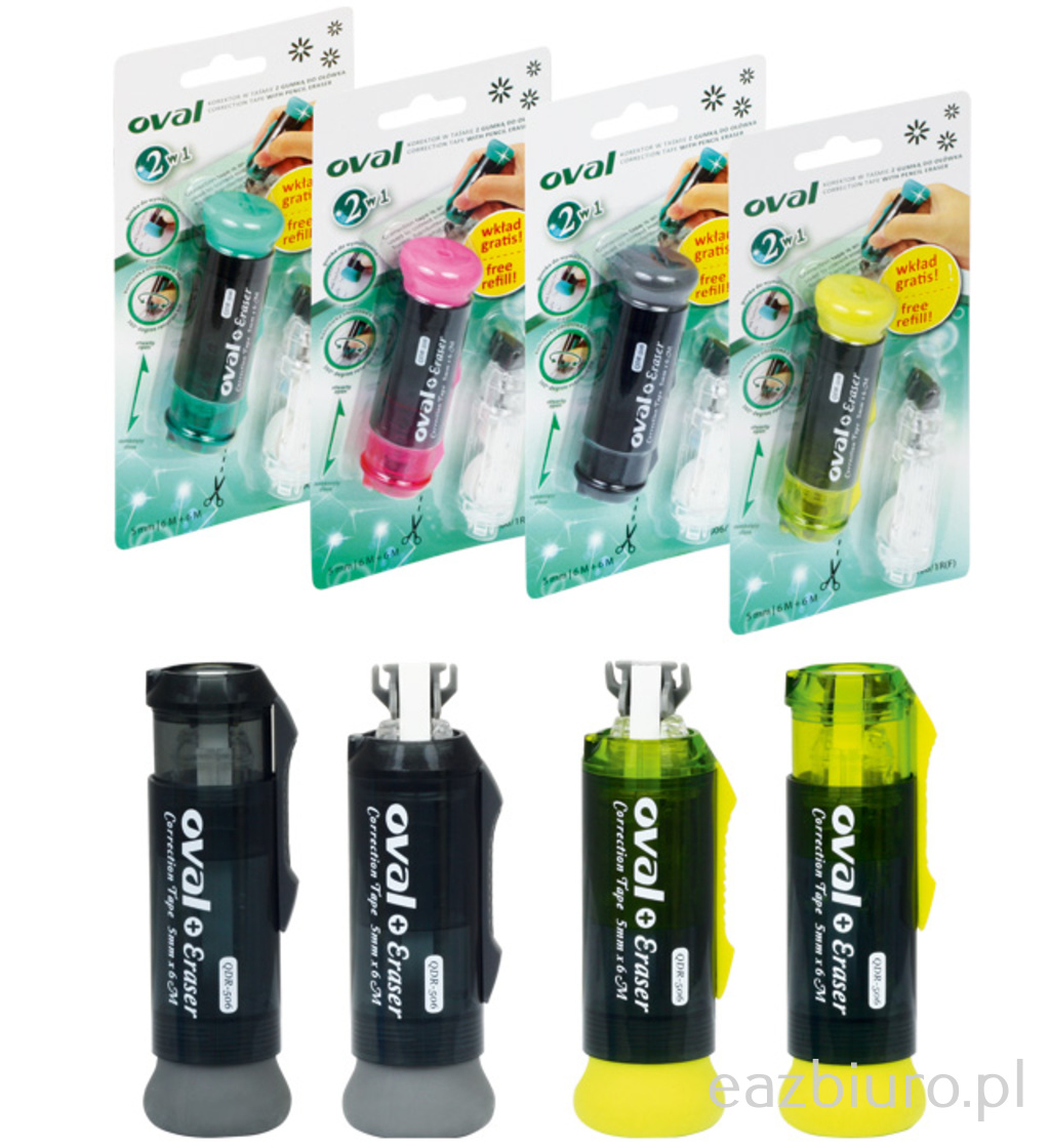 Korektor Oval w taśmie 5 mm x 6 m - qdr-506 gumka + wkład gratis | eazbiuro.pl | Zamów natychmiast!