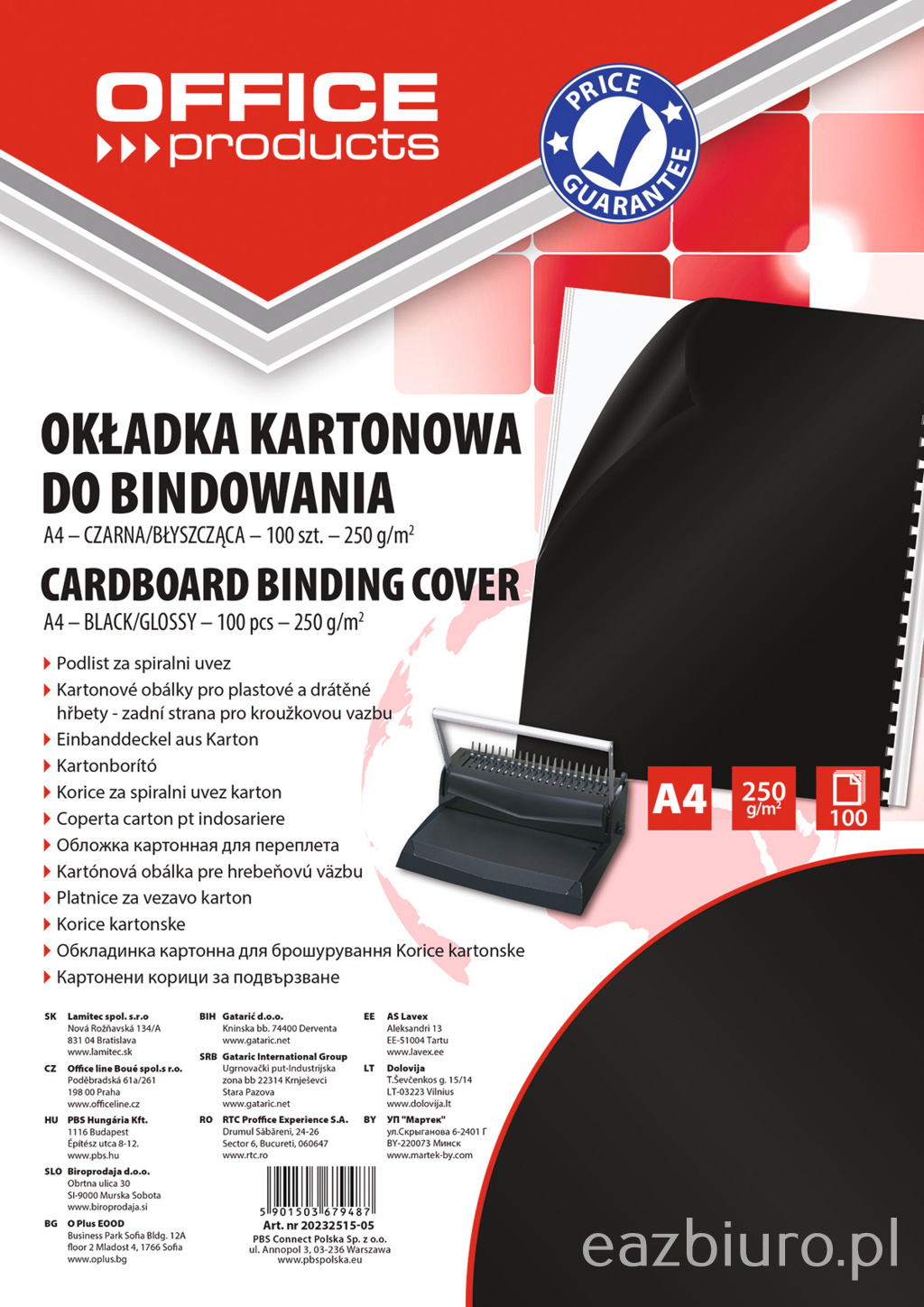 Okładki do bindowania Office Products, karton, A4, 250gsm, błyszczące, 100 sztuk, czarne Okładki do bindowania Office Products, karton, A4, 250gsm, błyszczące, 100 sztuk, czarne