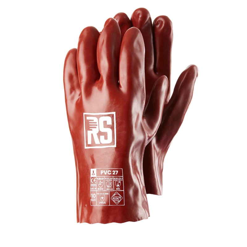 Rękawice chemiczne rs pvc, 27 cm, rozm. 10, czerwone Rękawice chemiczne rs pvc, 27 cm, rozm. 10, czerwone