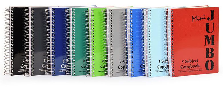 Kołonotatnik mini jumbo, format A5, 150 kartek 80 g/m2, przekładki 5x30, linie, niebieski | eazbiuro.pl | Kup bez ryzyka!