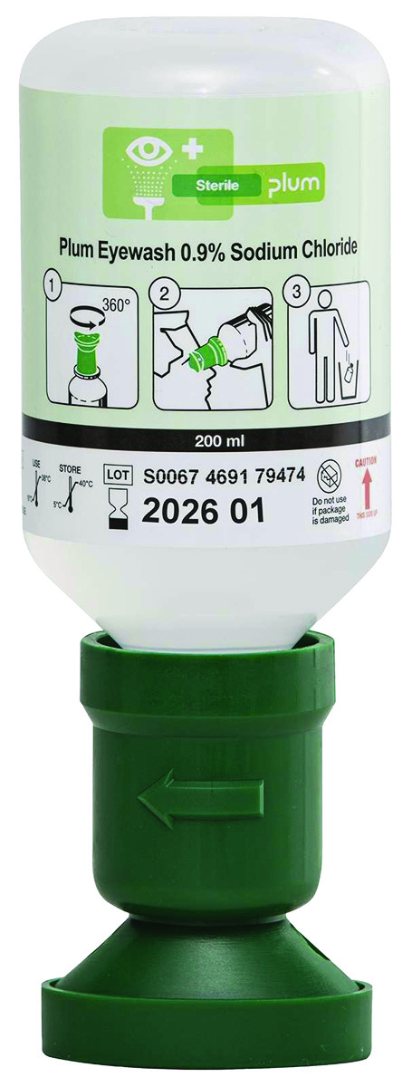 Płyn do oczu PLUM Eyewash, 0,9% chlorku sodu, z nakładką na oko, 200ml Płyn do oczu PLUM Eyewash, 0,9% chlorku sodu, z nakładką na oko, 200ml