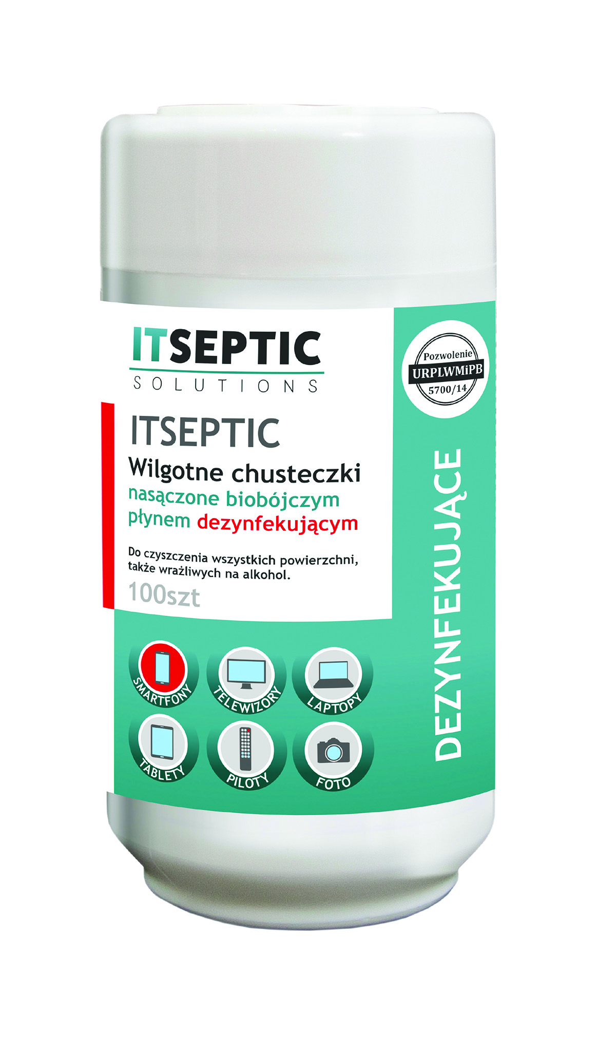 Chusteczki czyszcząco-dezynfekujące itseptic, mała tuba, 100 sztuk