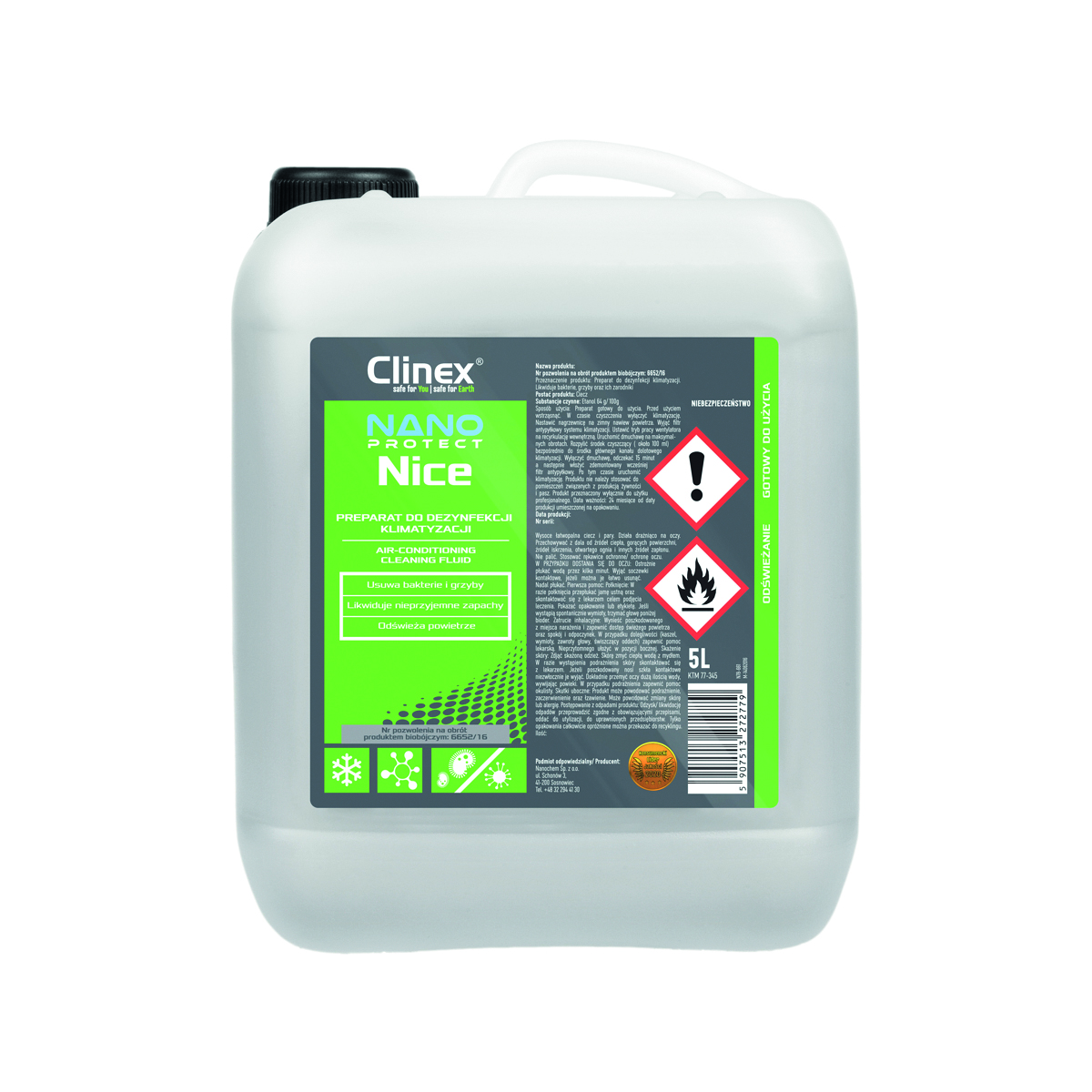 Clinex nano protect silver nice 77-345 płyn do dezynfekcji klimatyzacji i wentylacji 5l Clinex nano protect silver nice 77-345 płyn do dezynfekcji klimatyzacji i wentylacji 5l