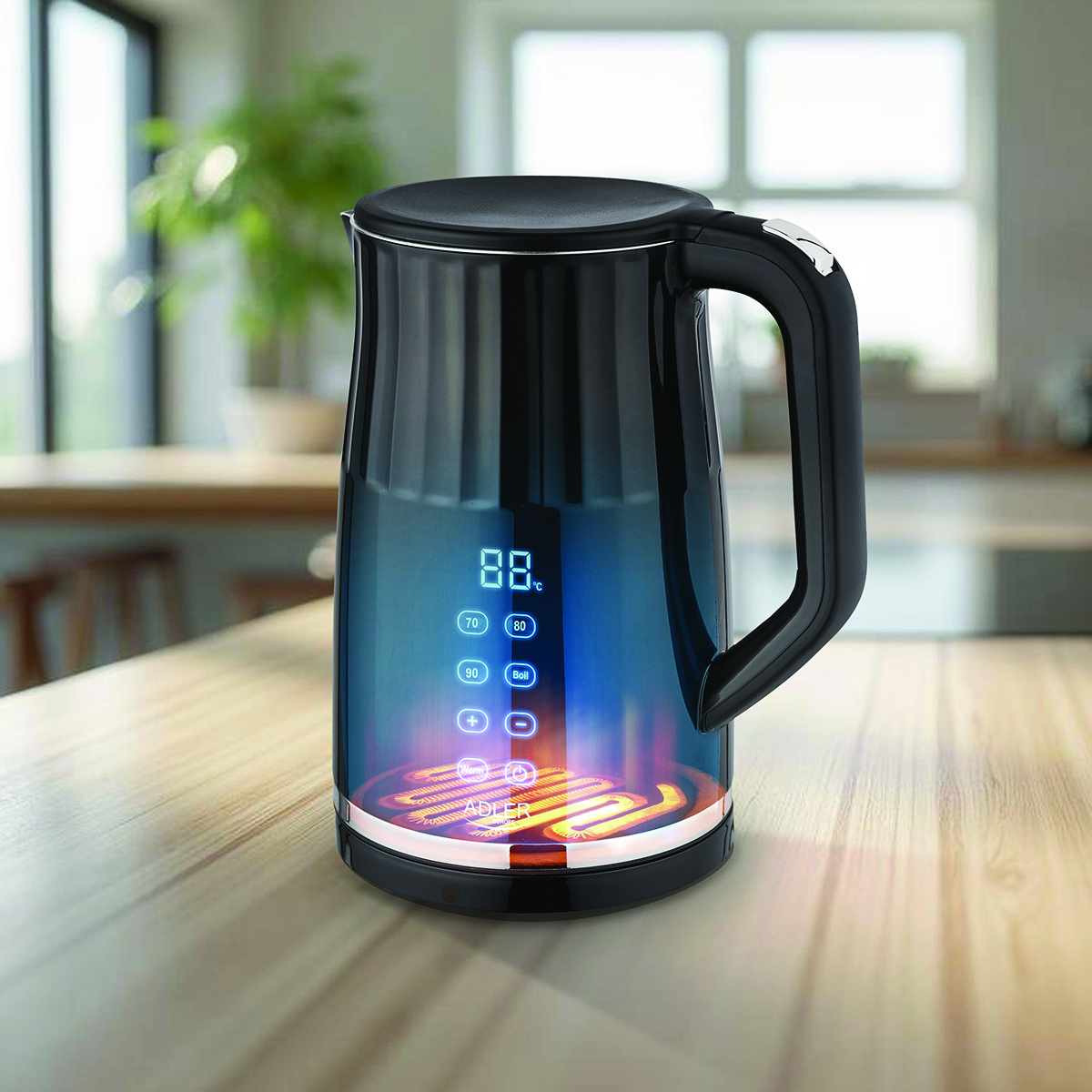 Elektryczny czajnik metalowy LED ADLER AD 1350, z regulacją temperatury,2200W, 1,7L, czarny