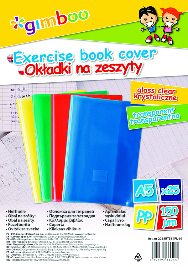 Okładka na zeszyt Gimboo, krystaliczna, A5, 150mikr., mix kolorów Okładka na zeszyt Gimboo, krystaliczna, A5, 150mikr., mix kolorów