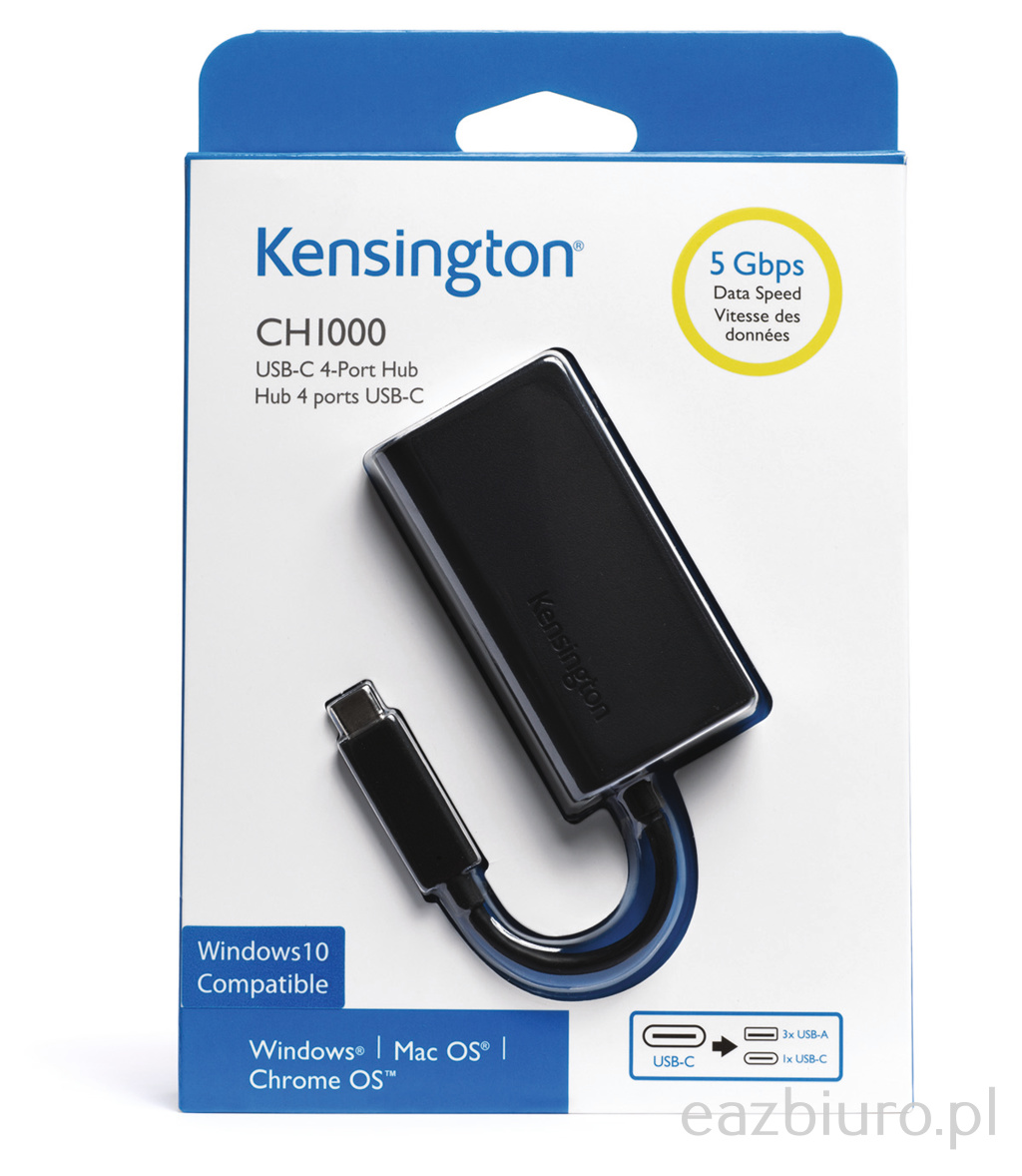 Koncentrator Kensington, usb-c ch1000, 4-portowy, czarny