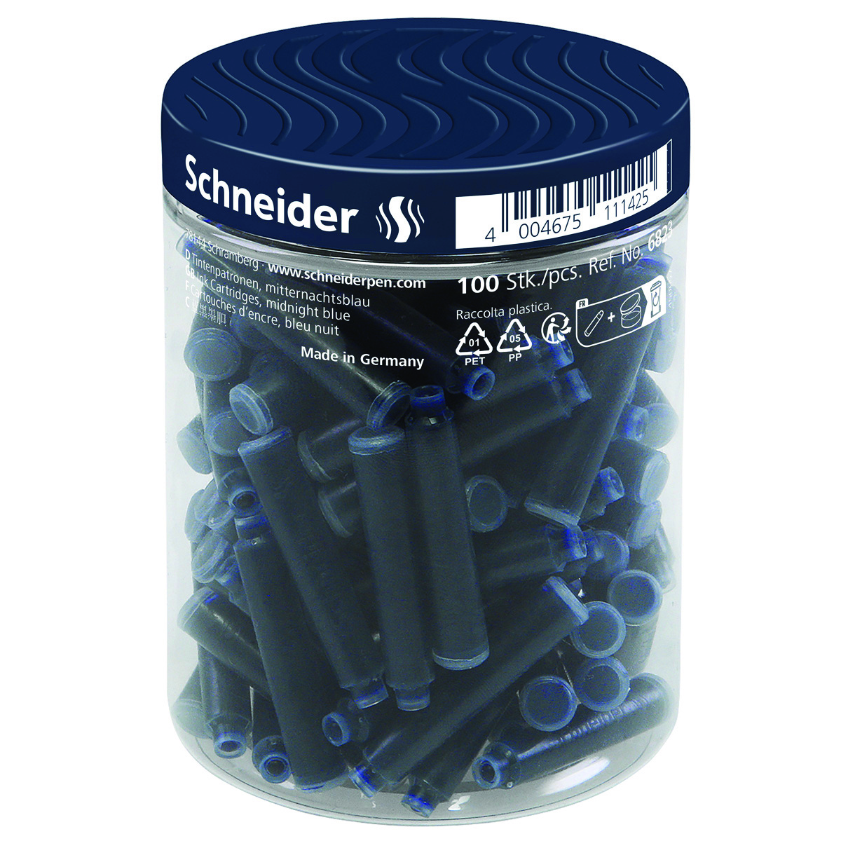 Naboje do piór Schneider, Plastikowy słoik, 100 szt., granatowe Naboje do piór Schneider, Plastikowy słoik, 100 szt., granatowe