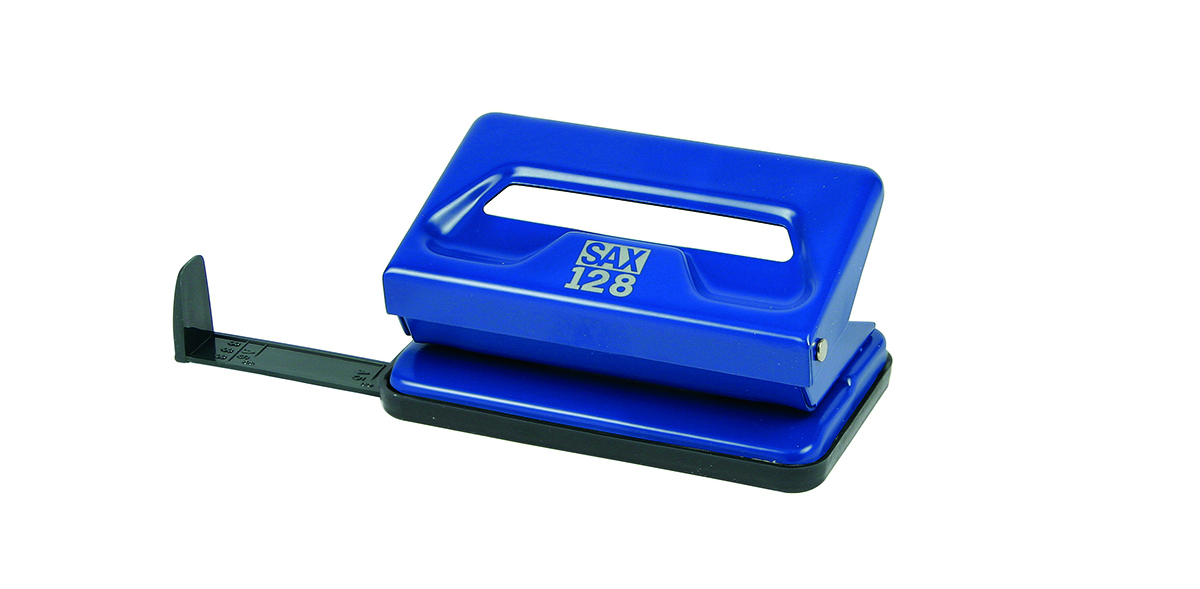 Dziurkacz Sax128s, dziurkuje do 12 kartek, niebieski | eazbiuro.pl | Działaj śmiało!