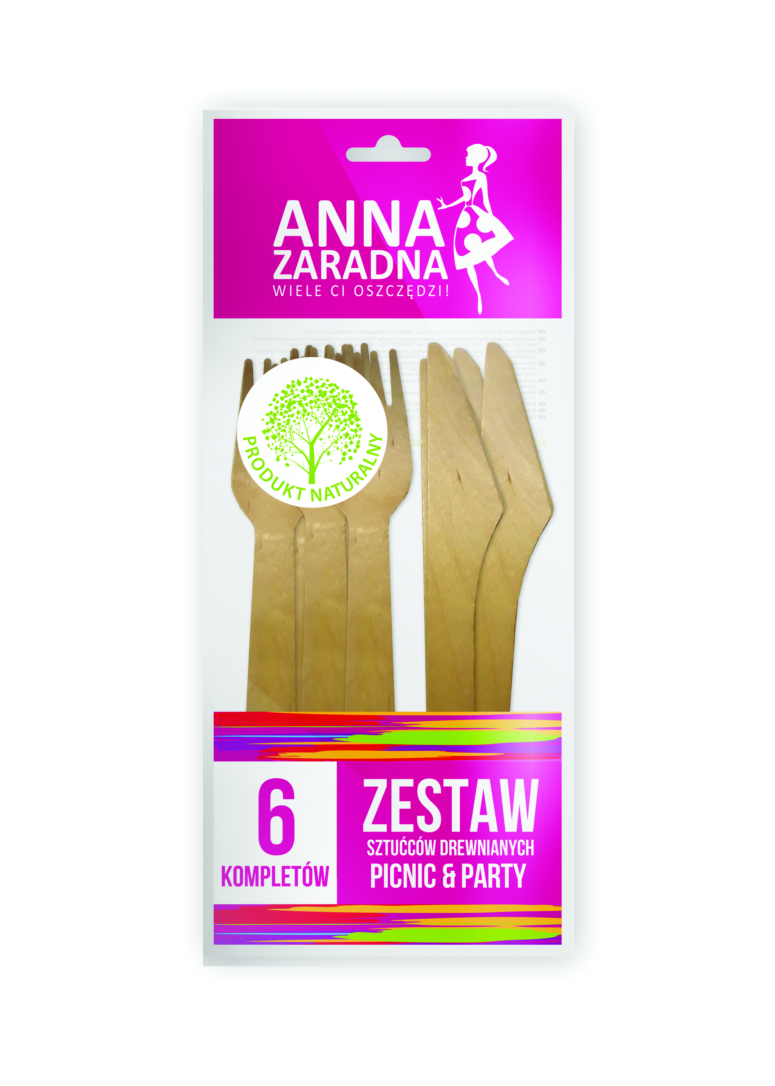 Zestaw sztućców drewnianych Anna Zaradna, 6 kompletów, drewno