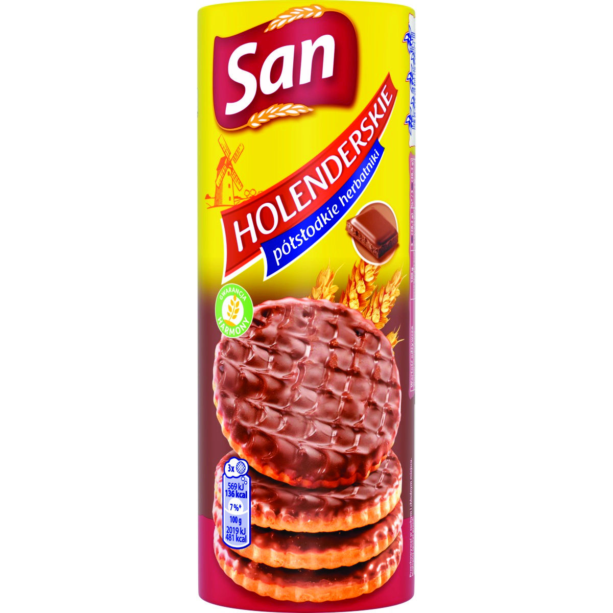 Herbatniki holenderskie SAN, półsłodkie, w czekoladzie, 170g