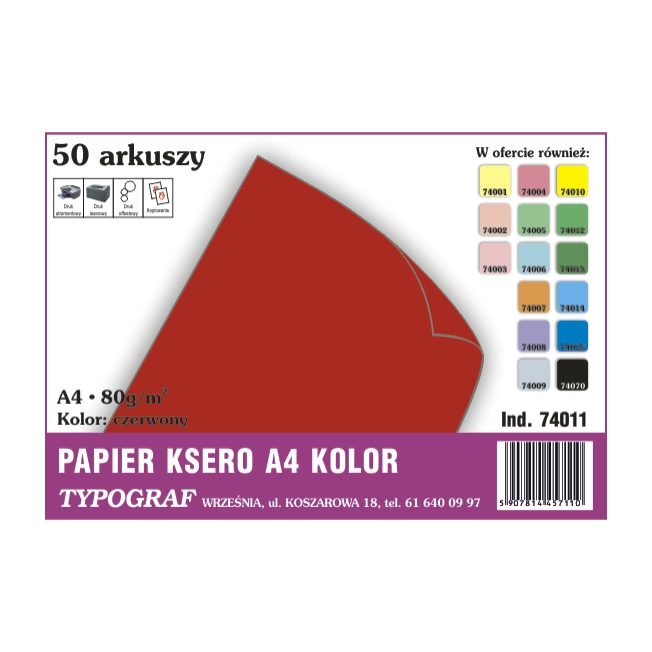 Papier ksero A4 czerwony 80g/50ark