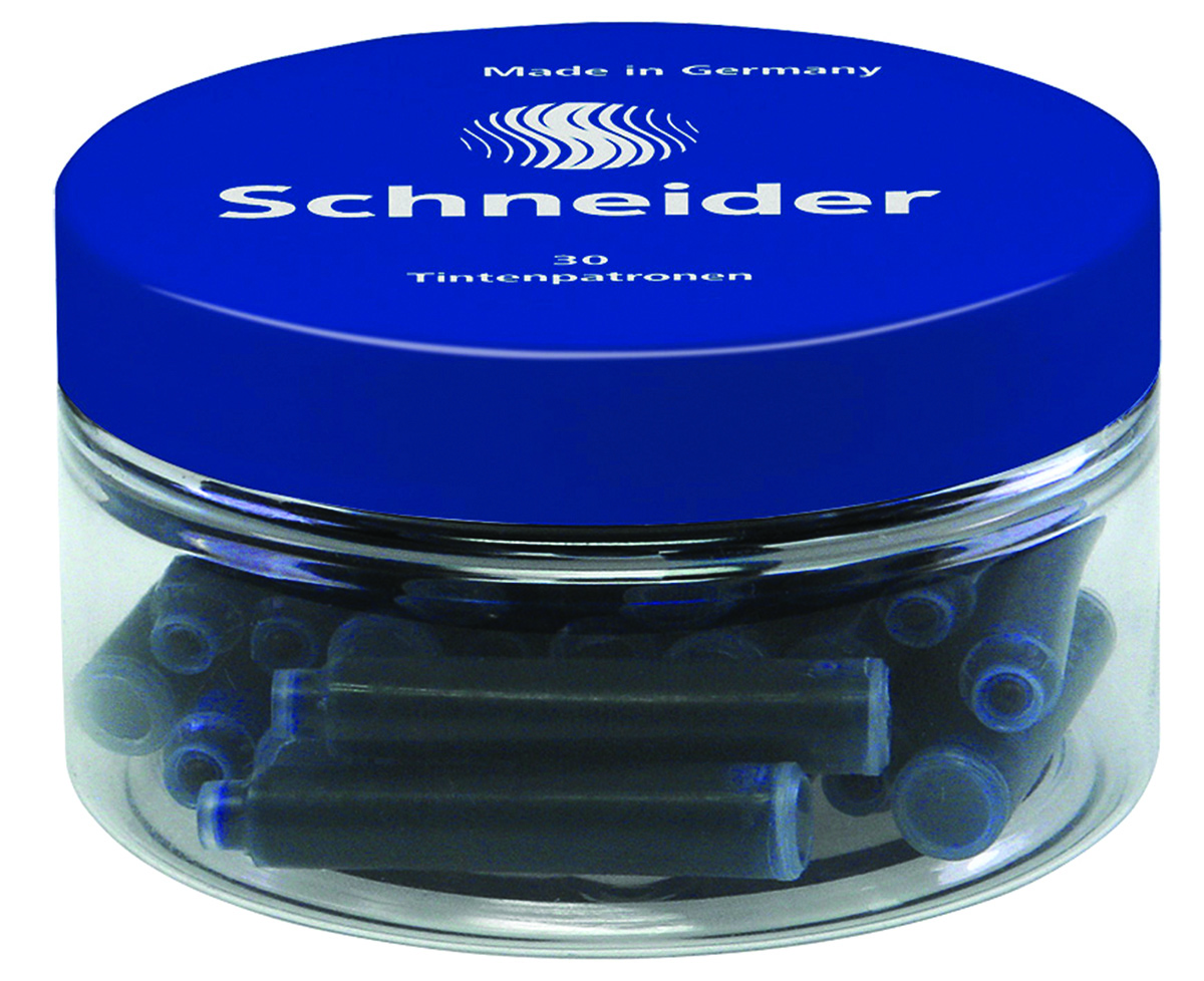 Naboje do piór Schneider, Plastikowy słoik, 30 sztuk, niebieski Naboje do piór Schneider, Plastikowy słoik, 30 sztuk, niebieski