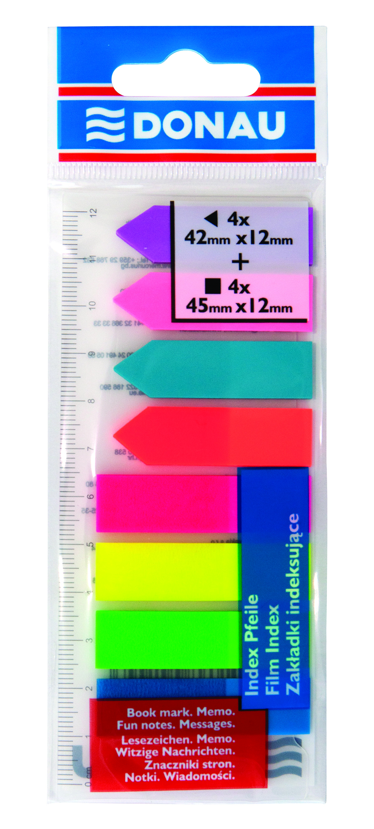 Zakładki indeksujące Donau, pp, 12x45mm/12x42mm, standardowe strzałka, 4x25 4x25 kartek, mix kolorów