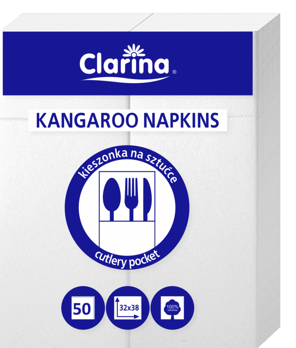 Serwetki kangurki z kieszonką na sztućce Clarina 2-warstwowe 32x38 50 szt.