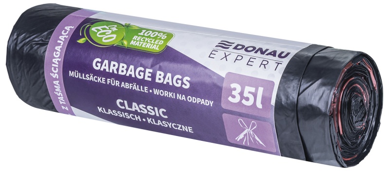 Worki na odpady DONAU EXPERT, klasyczne, LDPE, z taśmą, 35l, 15 szt., czarne Worki na odpady DONAU EXPERT, klasyczne, LDPE, z taśmą, 35l, 15 szt., czarne