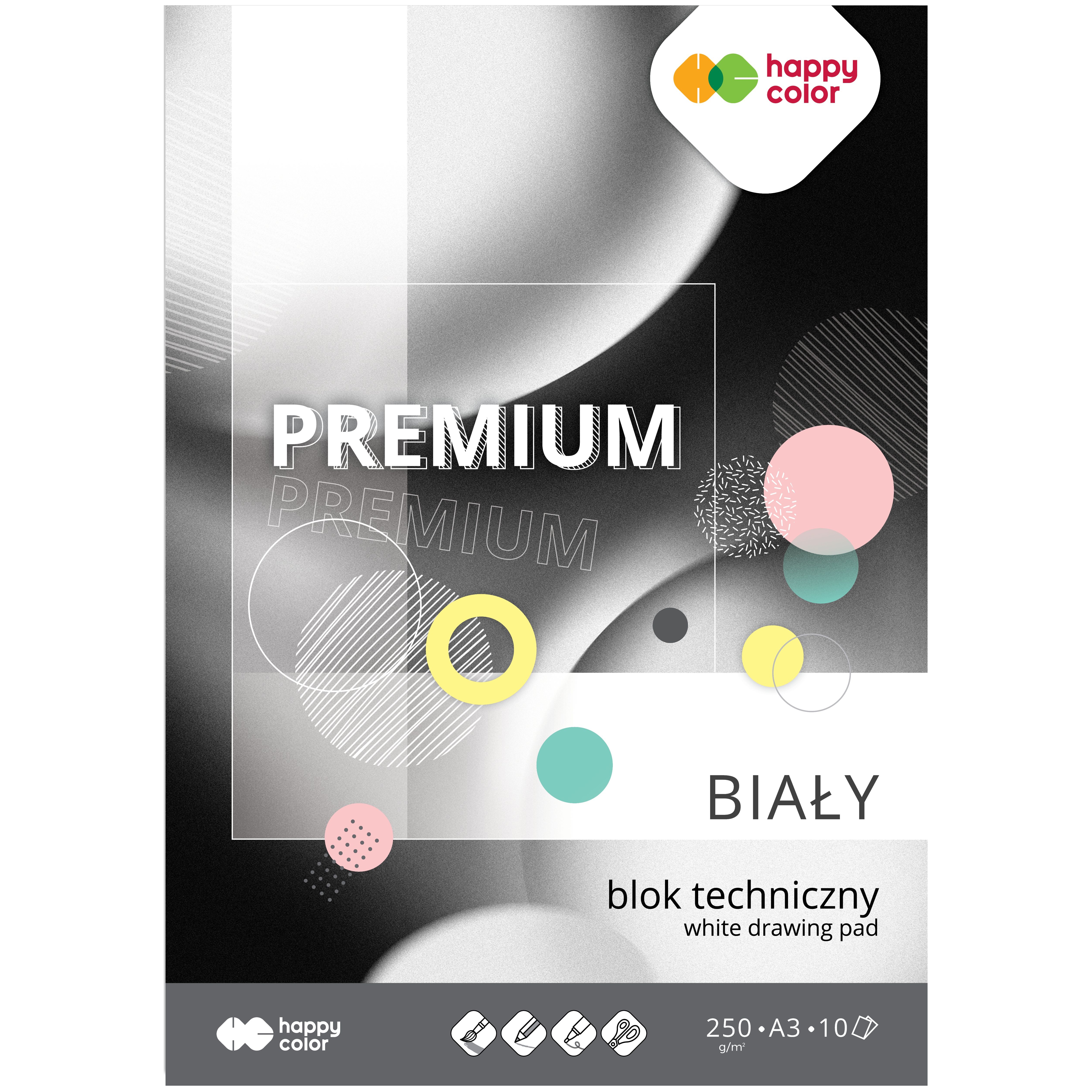 Blok techniczny premium biały A3, 250g/m2, 10 arkuszy, Happy Color Blok techniczny premium biały A3, 250g/m2, 10 arkuszy, Happy Color