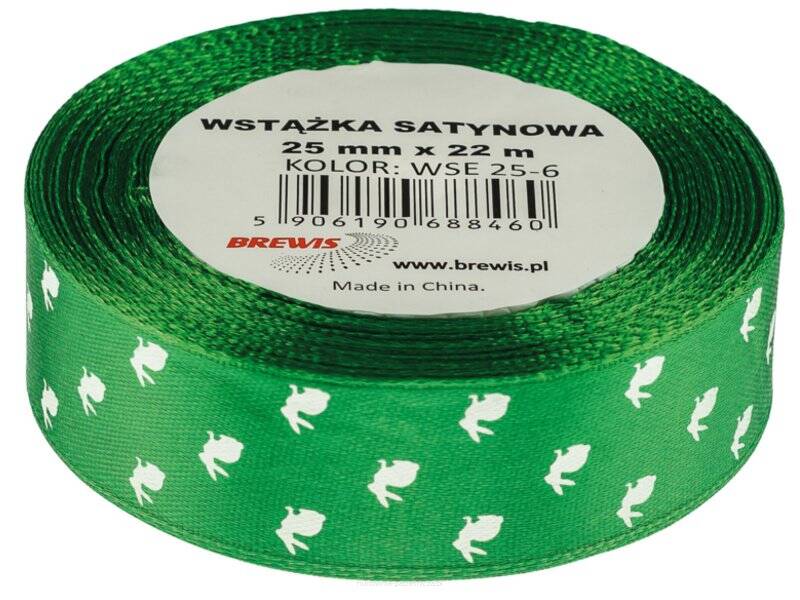 Wstążka satynowa 25 mm x 22 m zielona w króliczki | eazbiuro.pl | Wybierz mądrze!