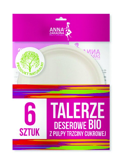 Talerze deserowe bio Anna Zaradna, z pulpy trzciny cukrowej, 6 szt., biały