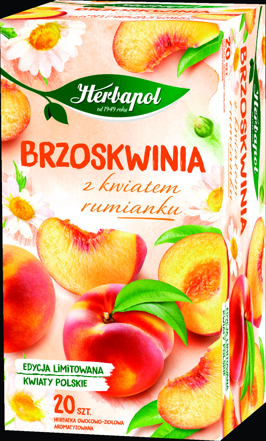 Herbata Herbapol ziołowo-owocowa, 20 torebek, brzoskwinia z kwiatem rumianku