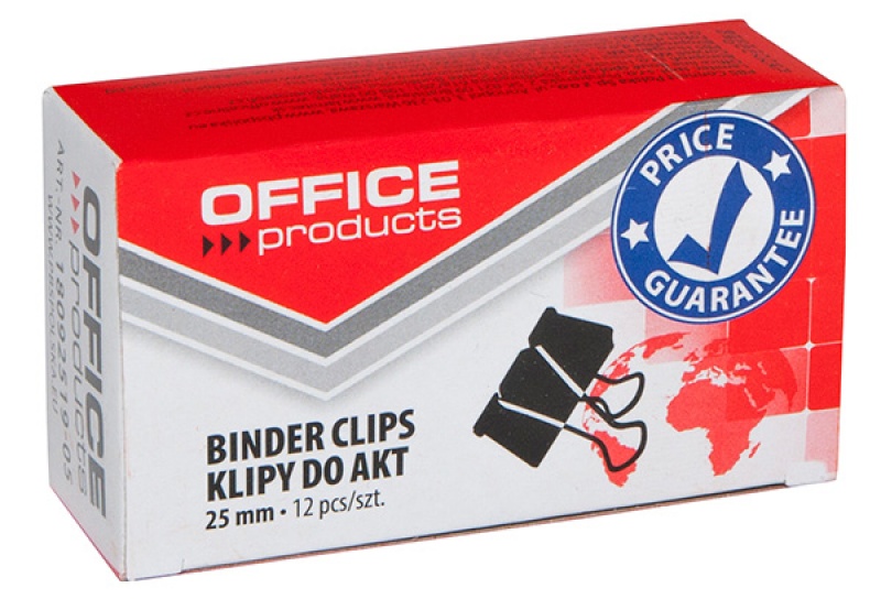 Klipy do dokumentów Office Products, 25mm, 12 sztuk, czarne