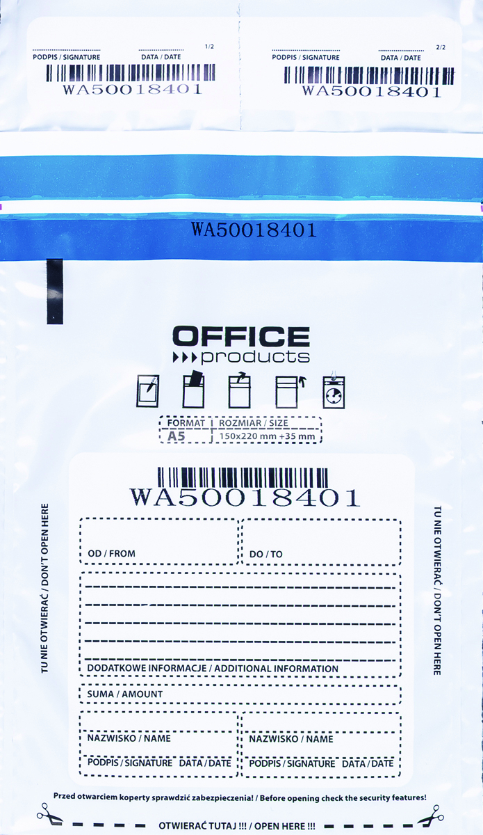 Koperta bezpieczna OFFICE PRODUCTS, M5, 150x220mm, 50szt., biała Koperta bezpieczna OFFICE PRODUCTS, M5, 150x220mm, 50szt., biała