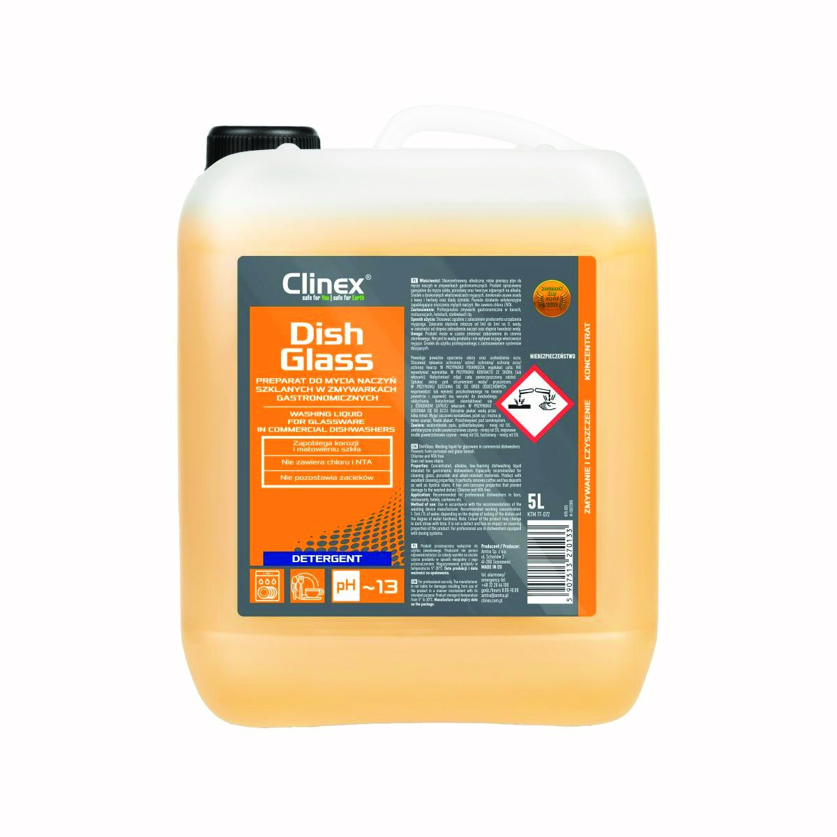 Preparat CLINEX DishGlass, do mycia naczyń szklanych w zmywarkach gastronomicznych, 5l