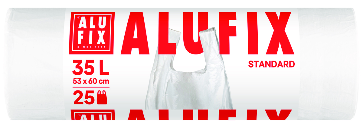 Worki na śmieci ALUFIX, z uszami, HDPE, 35l, 25 szt., białe Worki na śmieci ALUFIX, z uszami, HDPE, 35l, 25 szt., białe