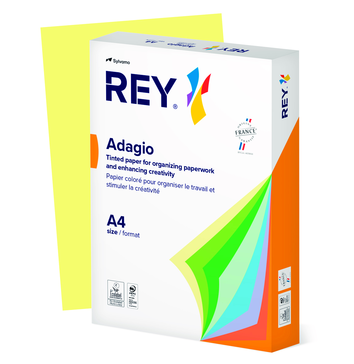 Papier ksero REY ADAGIO, A4, 160gsm, 49 żółty kanarkowy pastel *RYADA160X471 R100, 250 ark.