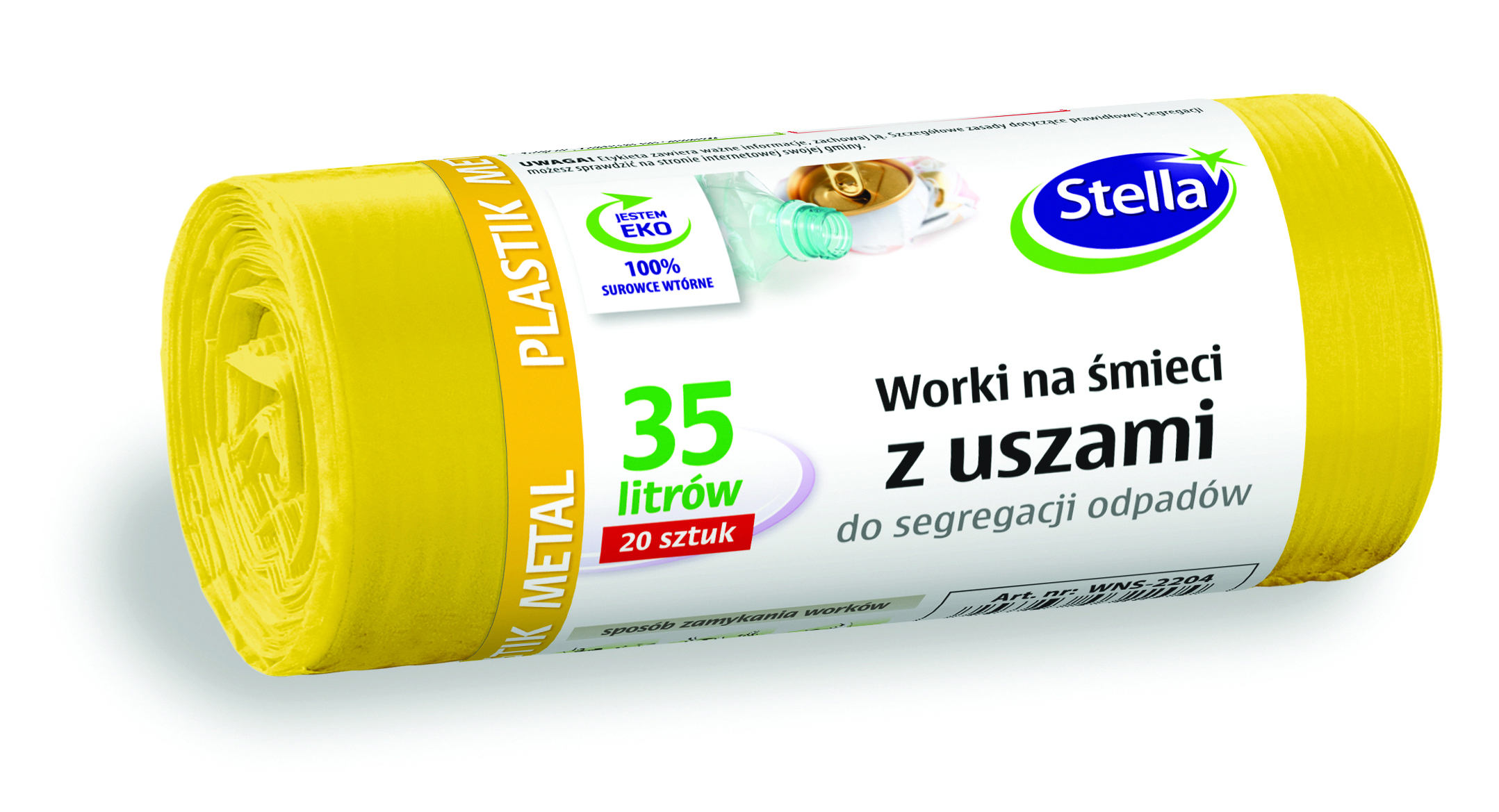 Worki z uszami Stella, do segregacji metali i Plastiku, 35 l, zestaw 20 sztuk., żółte, | eazbiuro.pl | Kup sprytnie!