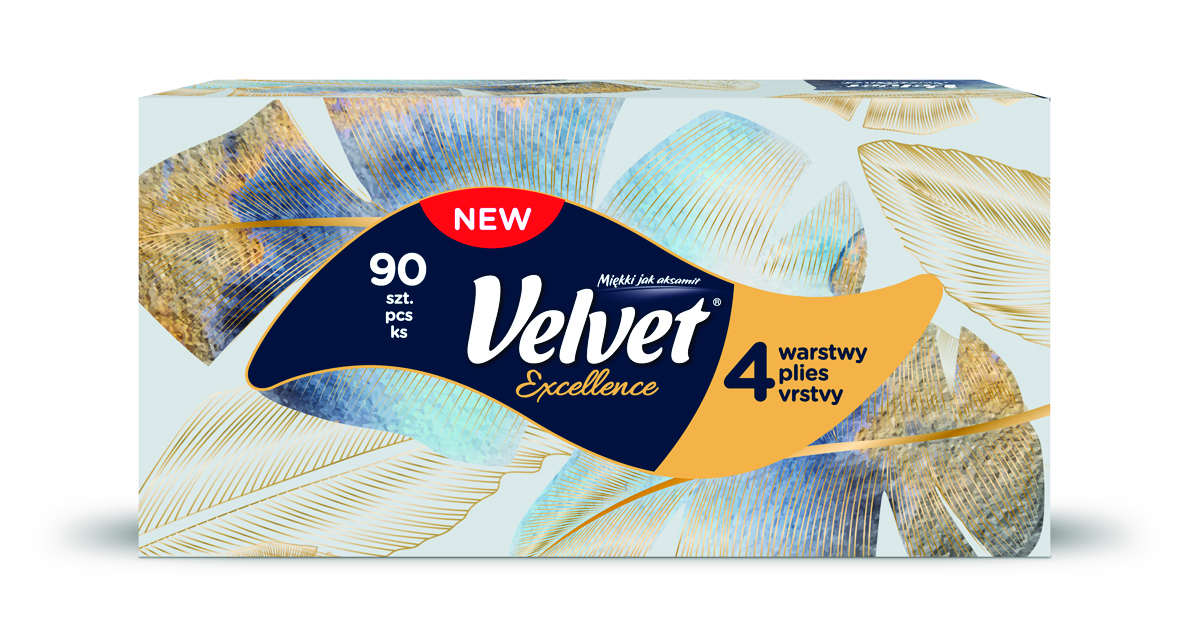 Chusteczki kosmetyczne VELVET Excellence, 4-warstwowe, 90 listków, białe