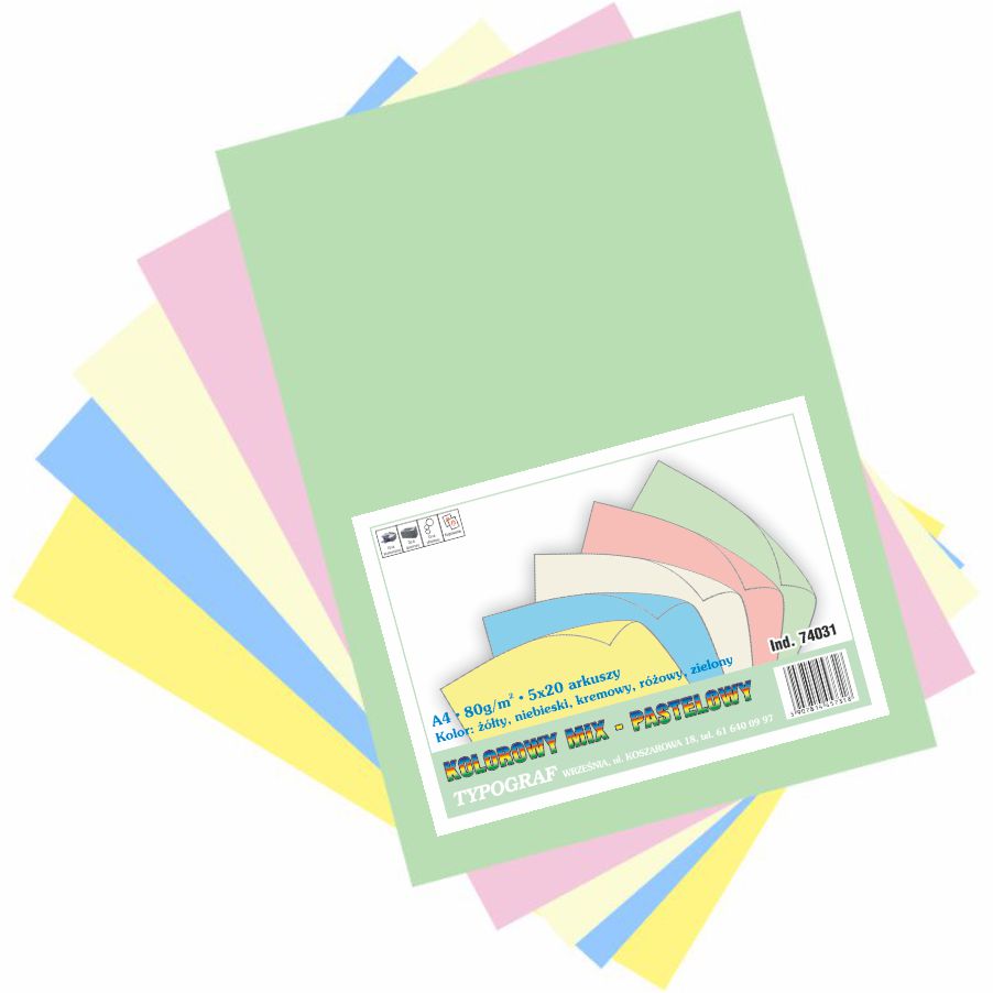 Papier ksero kolorowy mix pastelowy A4 80 g/m2 | eazbiuro.pl | Dodaj do koszyka!
