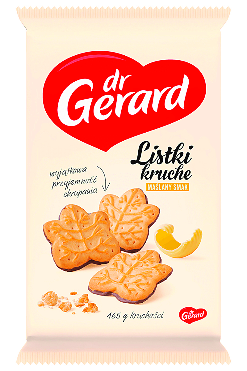 Ciastka DR GERARD Listki Kruche, maślane z polewą kakaową, 165g