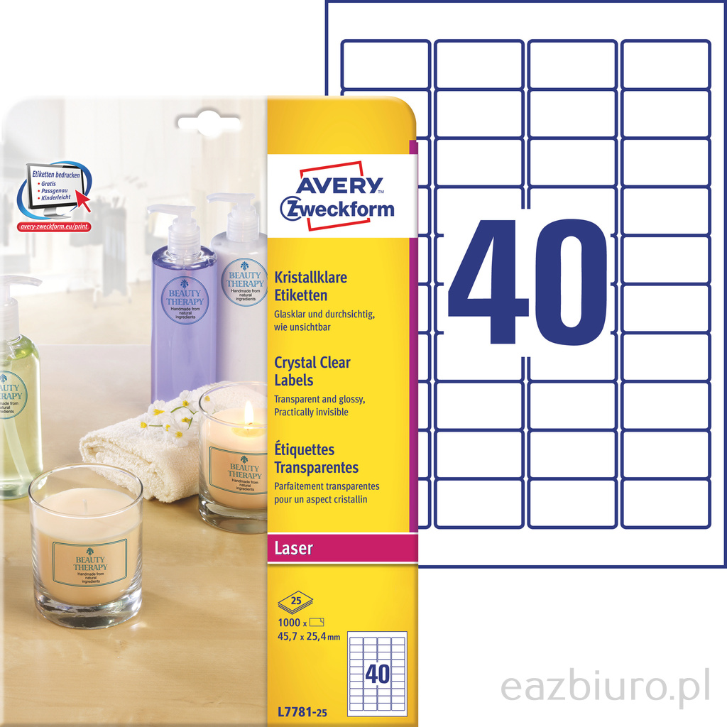 Etykiety przezroczyste crystal clear Avery Zweckform, A4, 25 ark./op., 45,7 x 25,4 mm | eazbiuro.pl | Sprawdź cenę!