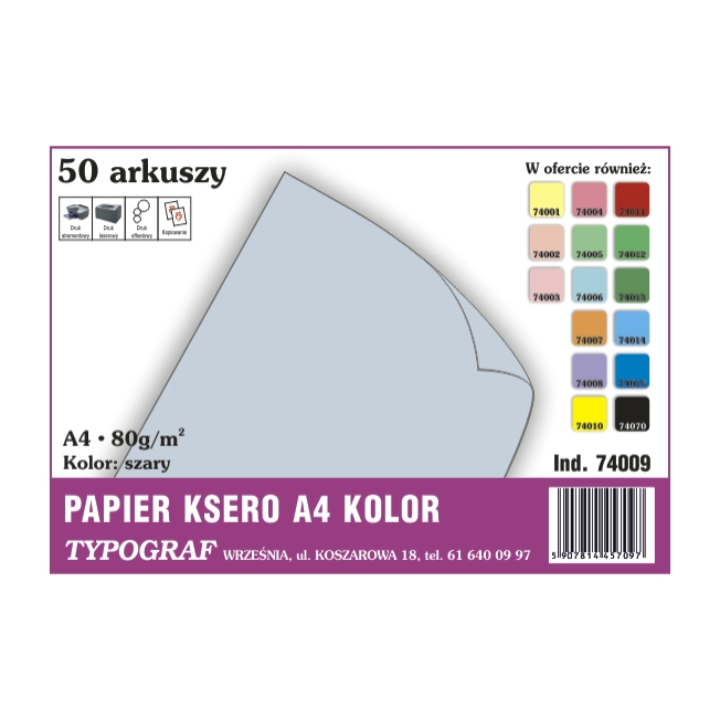 Papier ksero A4 szary 80g/50ark