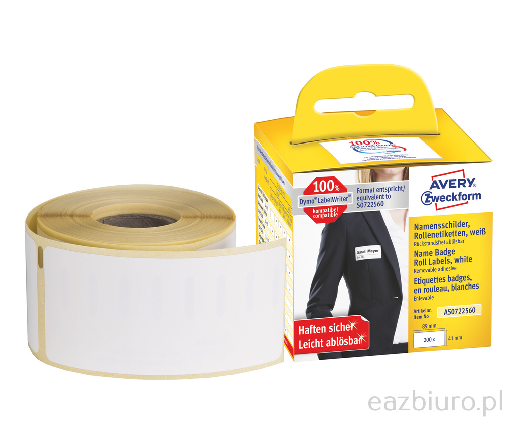 Identyfikatory imienne Avery Zweckform w rolce do drukarek termicznych, 200etyk./1rolka; | eazbiuro.pl | Dodaj do koszyka!
