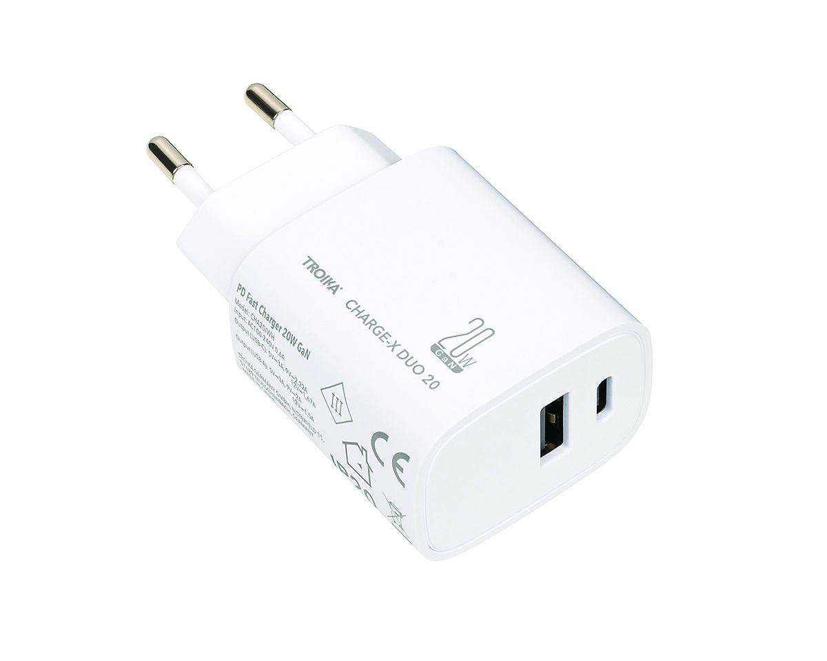 Ładowarka TROIKA Charge-X Duo 20, dwa porty USB-C+A, biała