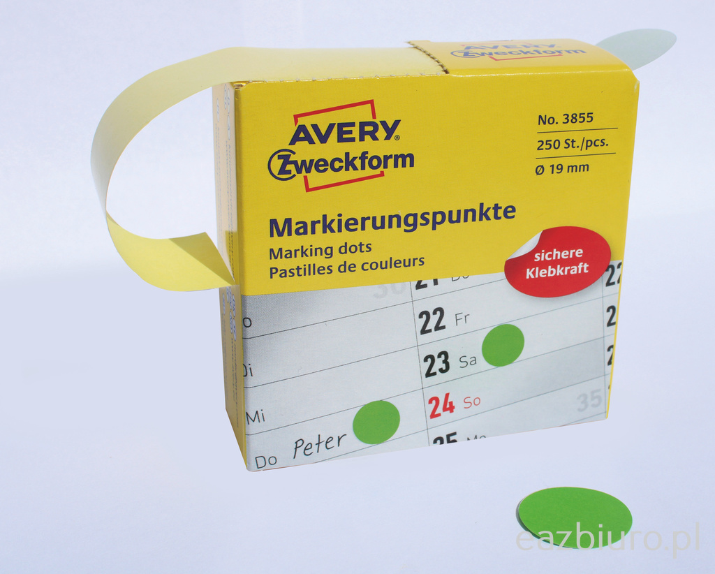 Kółka do zaznaczania w dyspenserze, trwałe, zestaw 250 sztuk. / rolka, o19 mm, zielone, | eazbiuro.pl | Kup od razu!