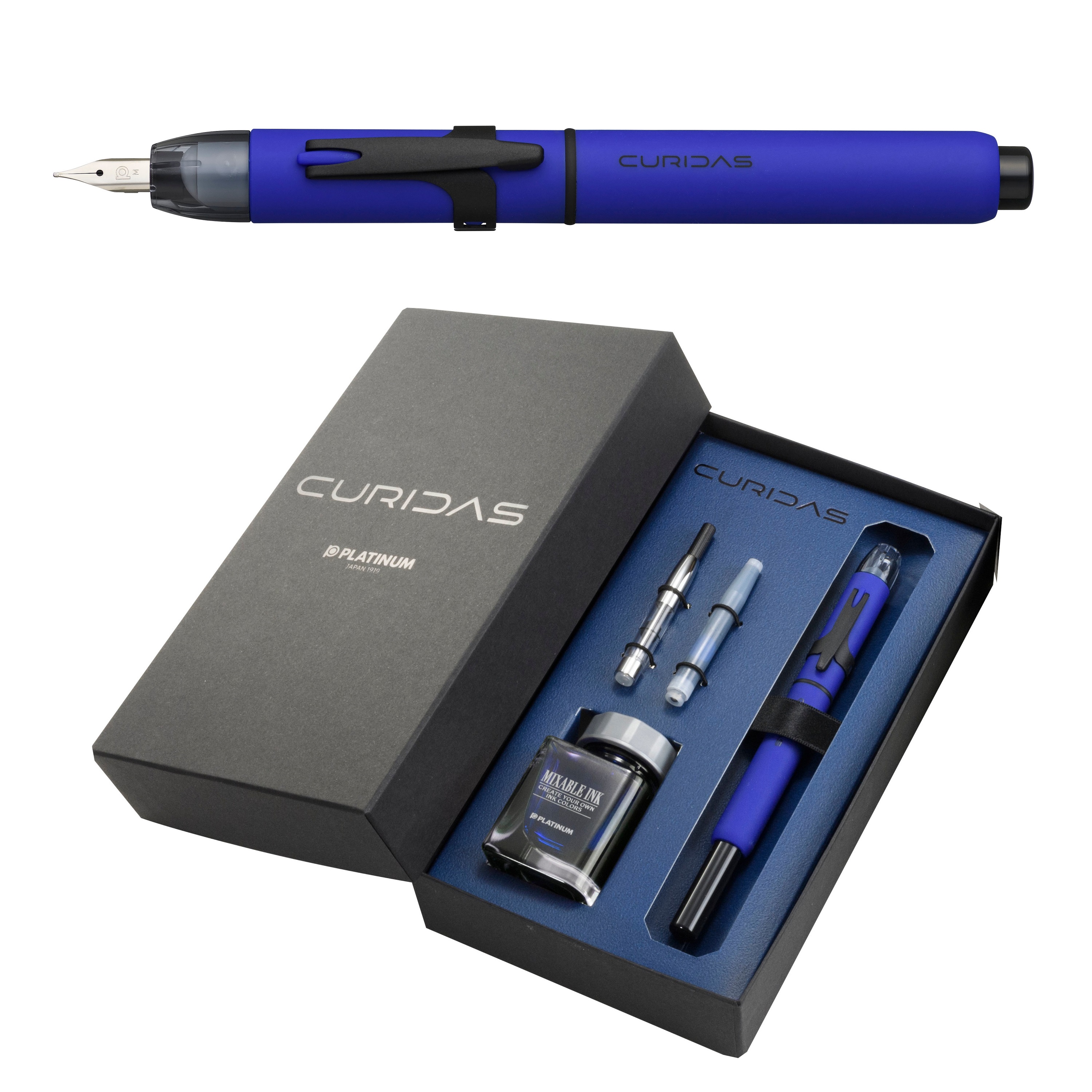 Pióro wieczne Platinum Curidas Blue F zestaw z atramentem Aurora Blue
