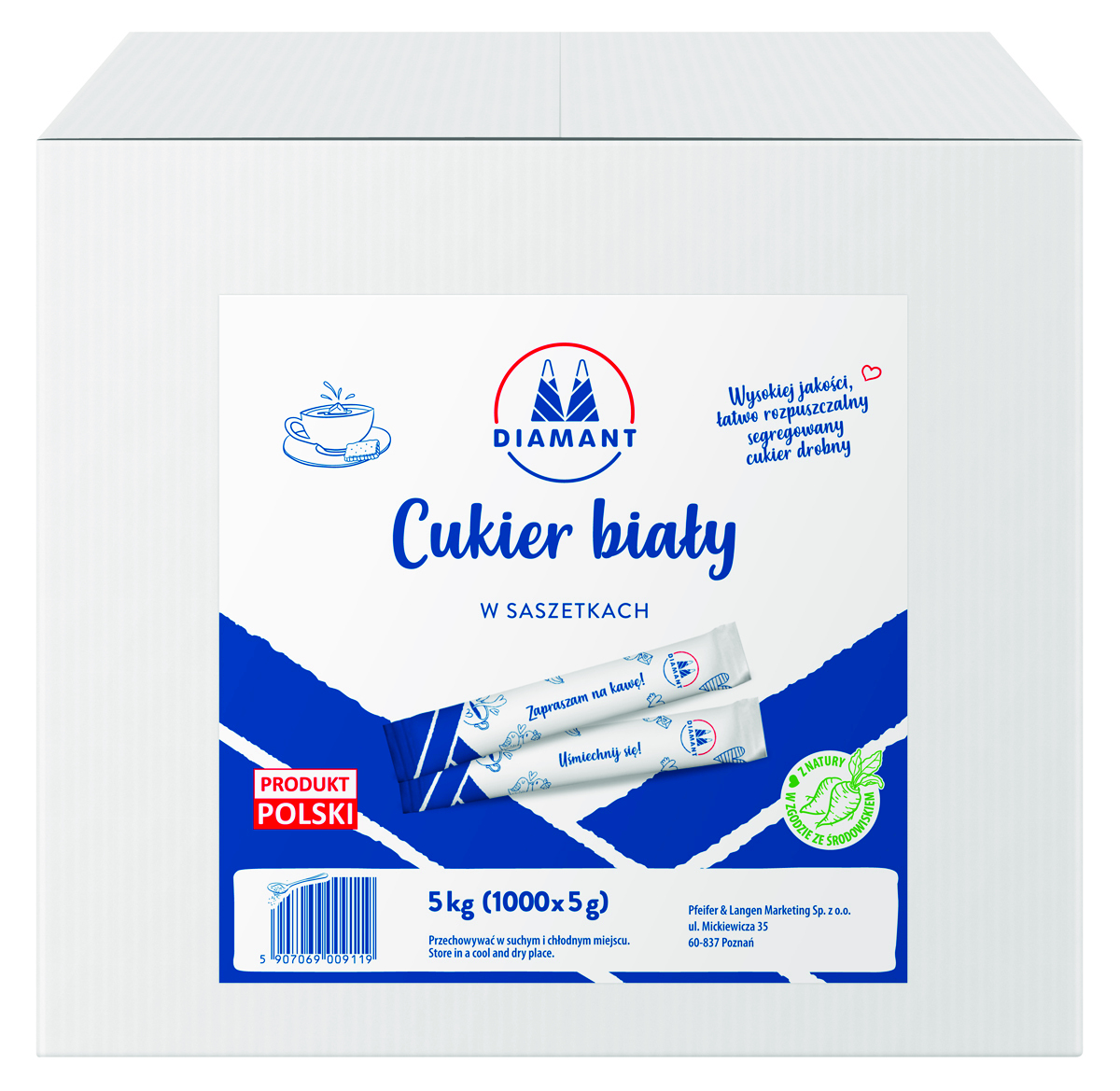 Cukier biały DIAMANT, w saszetkach, 1000x5g