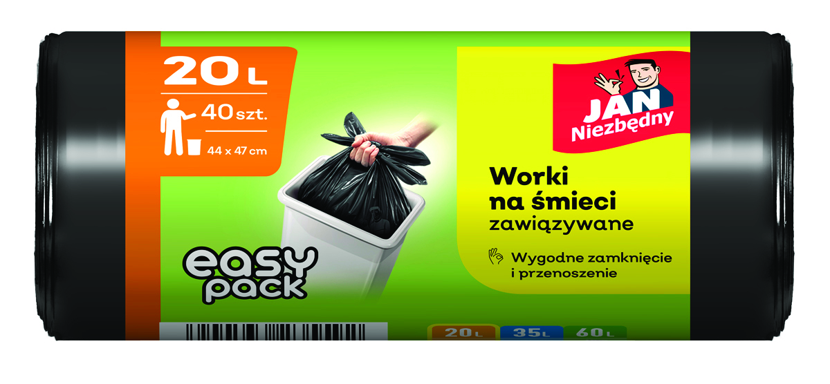 Worki na śmieci JAN NIEZBĘDNY HD Easy-Pack, 20l, 40szt., czarne Worki na śmieci JAN NIEZBĘDNY HD Easy-Pack, 20l, 40szt., czarne