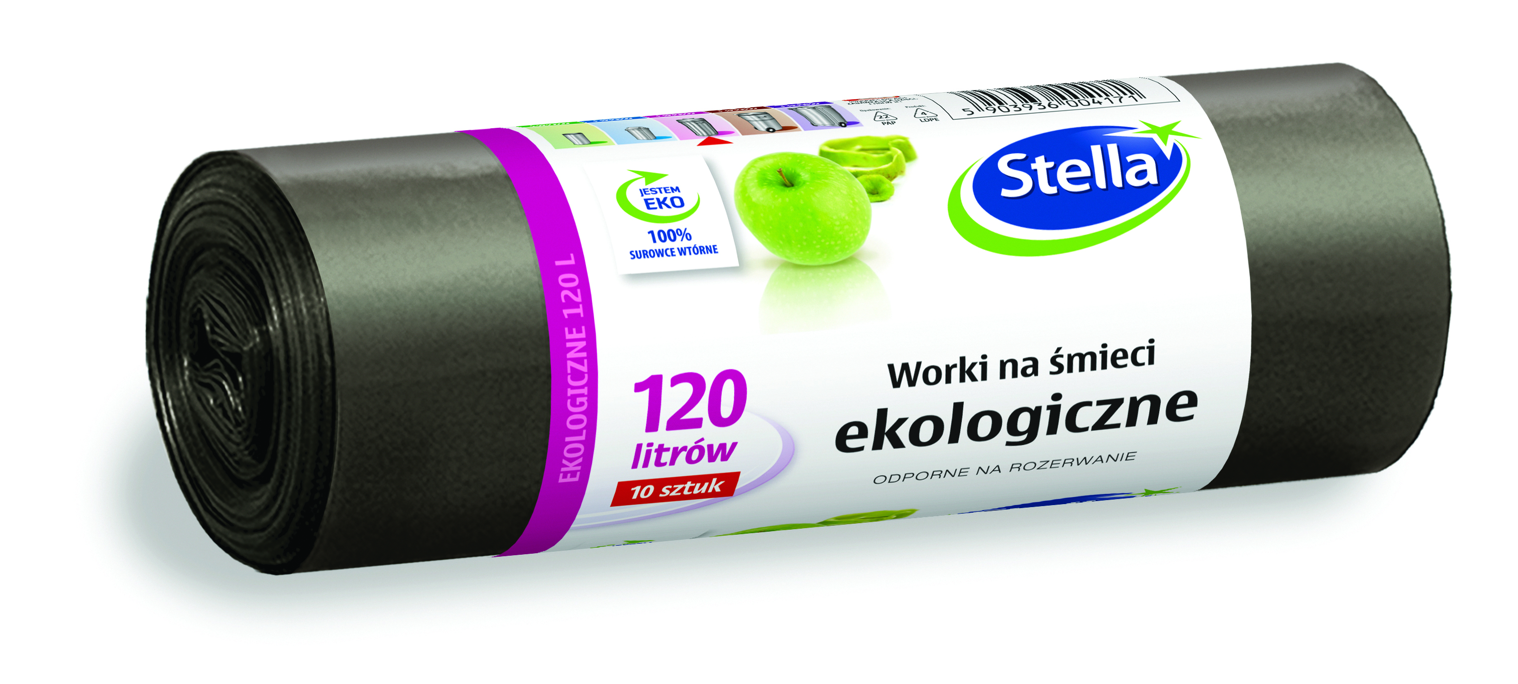 Worki na śmieci Stella, ekologiczne, 120 l, 10 szt., czarny