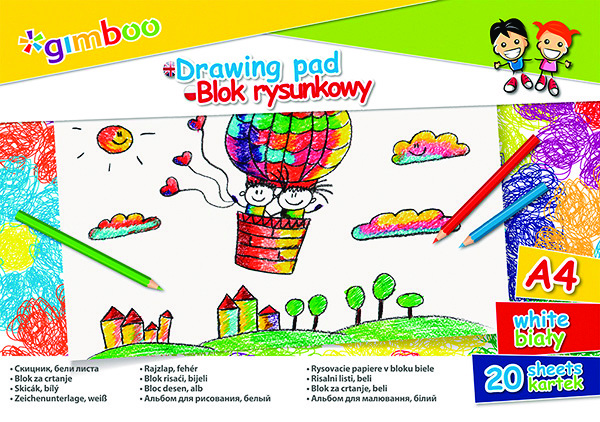 Blok rysunkowy Gimboo, A4, 20 kartek, 70gsm, biały Blok rysunkowy Gimboo, A4, 20 kartek, 70gsm, biały