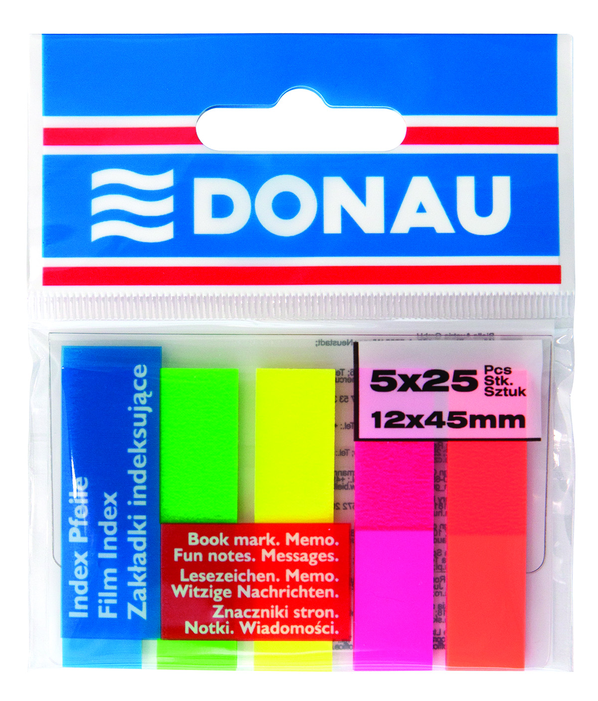 Zakładki indeksujące Donau 12x45 mm 5x25 kartek mix kolorów