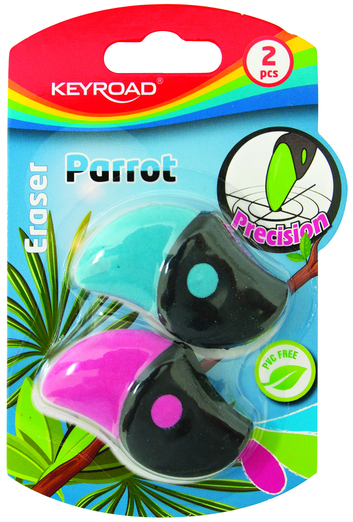 Gumka uniwersalna Keyroad parrot, 2 sztuki, blister, mix kolorów