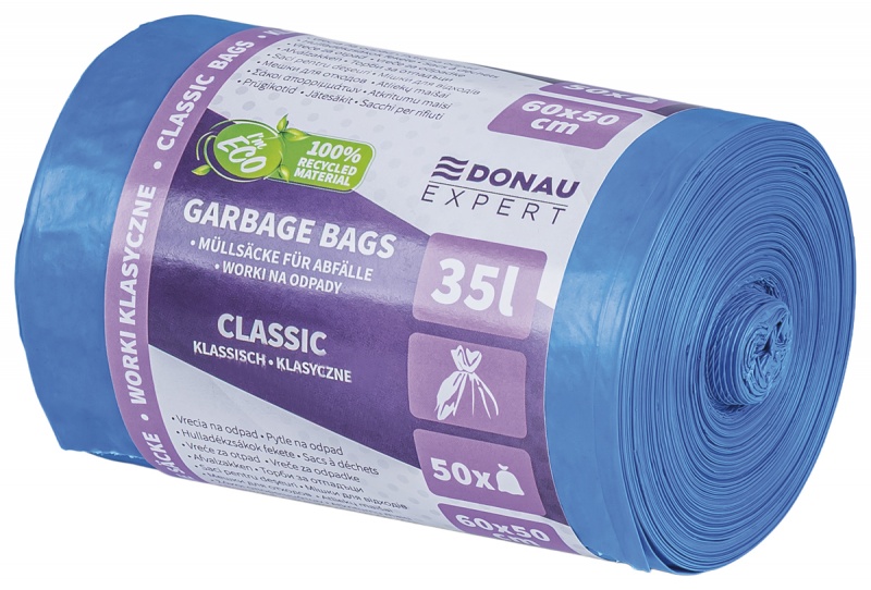 Worki na odpady DONAU EXPERT, klasyczne, LDPE, 35l, 50 szt., niebieskie