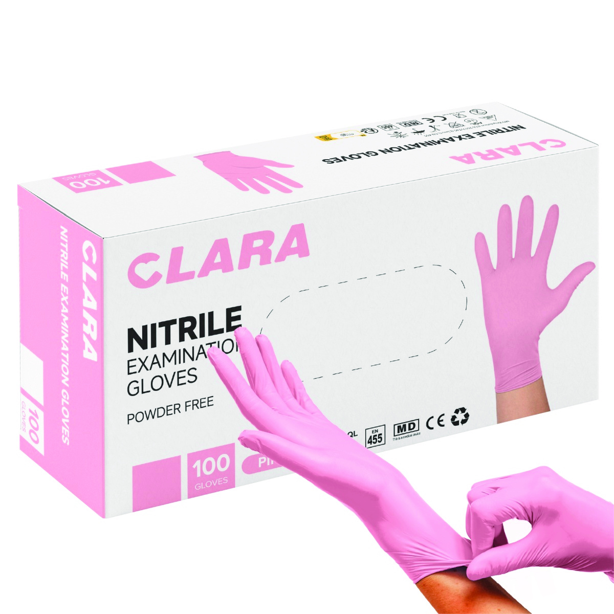 Rękawice nitrylowe bezpudrowe CLARA, 100 szt., rozmiar XS, różowe
