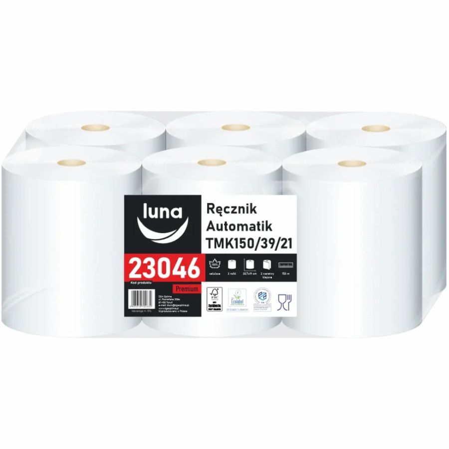 Ręcznik papierowy Luna Automatik TMK150/39/21 2-warstwowy biały 6 rolek
