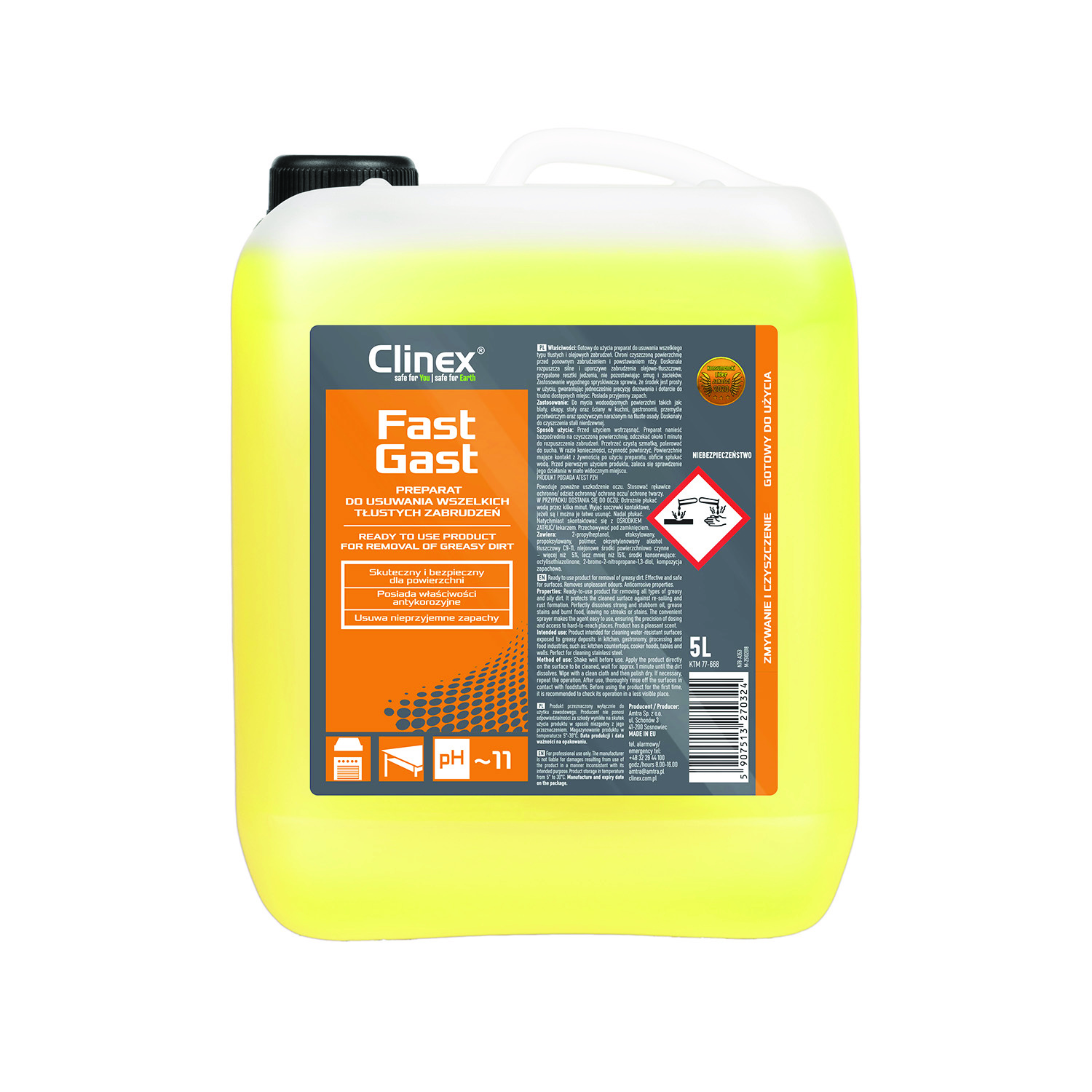 Preparat do usuwania wszelkich tłustych zabrudzeń Clinex fast gast, 5l