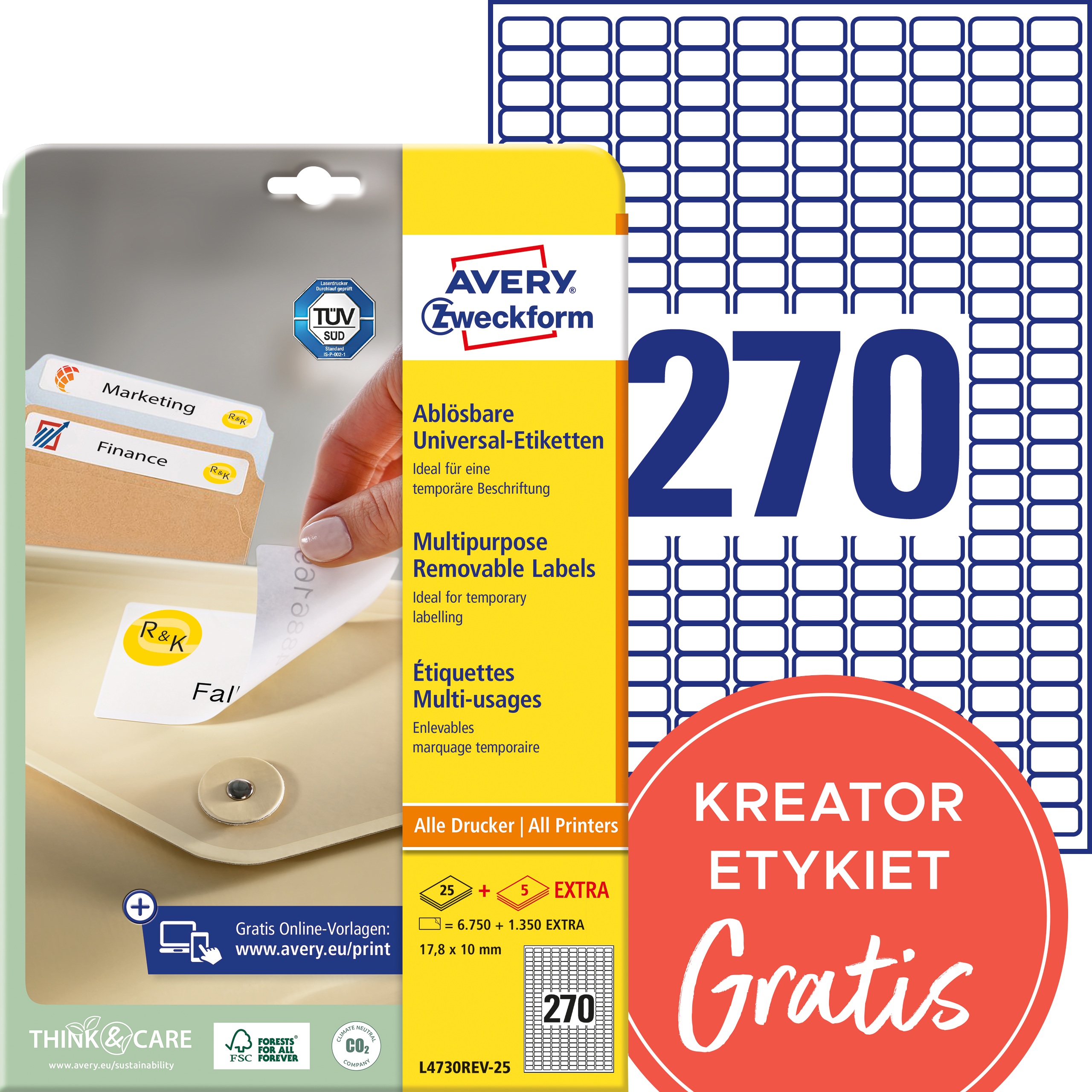 Etykiety Avery Zweckform 17,8 x 10 mm usuwalna, 25 arkuszy + 5 gratis Etykiety Avery Zweckform 17,8 x 10 mm usuwalna, 25 arkuszy + 5 gratis