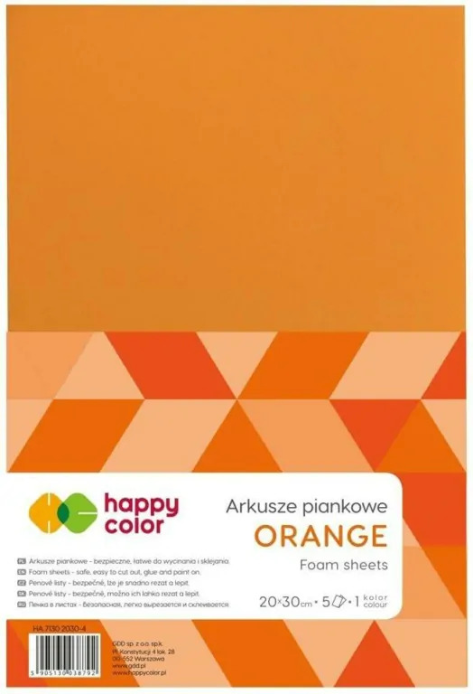 Arkusze piankowe A4, 5 sztuk, pomarańczowe, Happy Color Arkusze piankowe A4, 5 sztuk, pomarańczowe, Happy Color